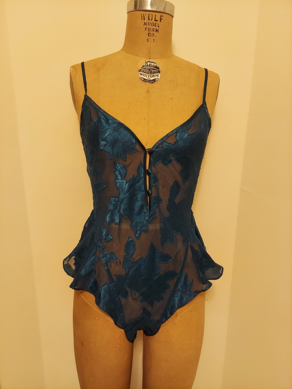 Victoria's Secret Teal Blue Floral Lace Chemise Bodysuit